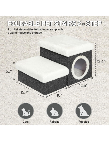Escalones para Gatos Bailey 2 Niveles Plegables con Almacenamiento