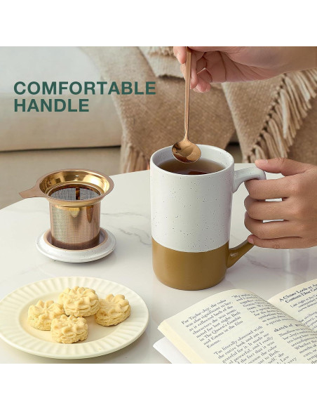Taza de Té Grande Gencywe 473 ml con Infusor y Tapa Ámbar
