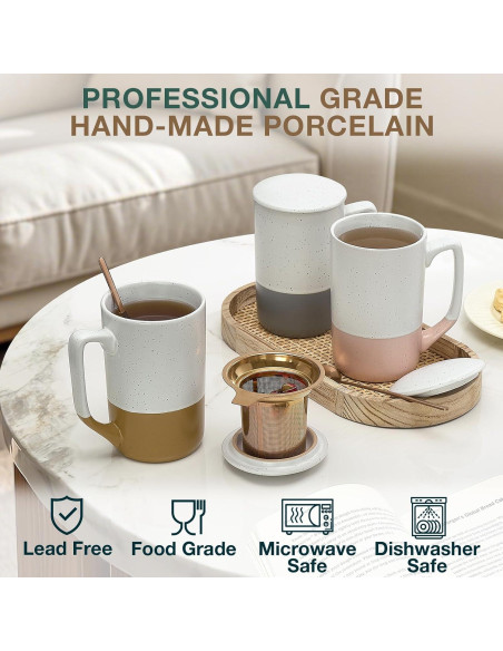 Taza de Té Grande Gencywe 473 ml con Infusor y Tapa Ámbar