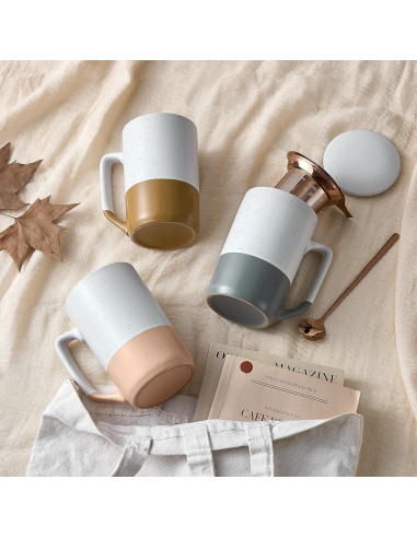 Taza de Té Grande Gencywe 473 ml con Infusor y Tapa Ámbar