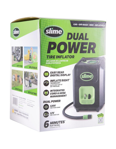 Inflador de Neumáticos Slime 40052, Portátil 12V/120V, 99 psi