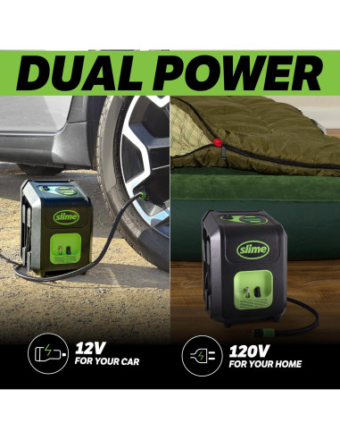 Inflador de Neumáticos Slime 40052, Portátil 12V/120V, 99 psi