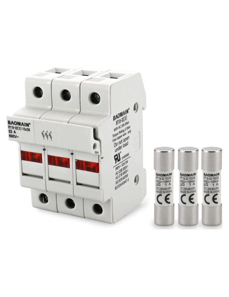 Portafusibles Baomain RT18-32 con 10 Fusibles Cerámicos 1A