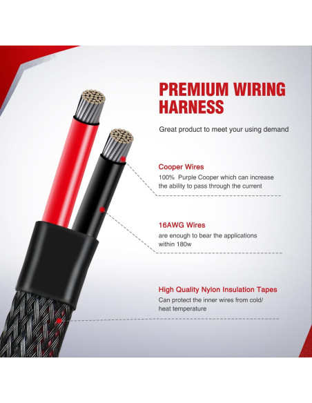 Kit Arnés de Cableado Nilight 16 AWG 2 Conectores 12V