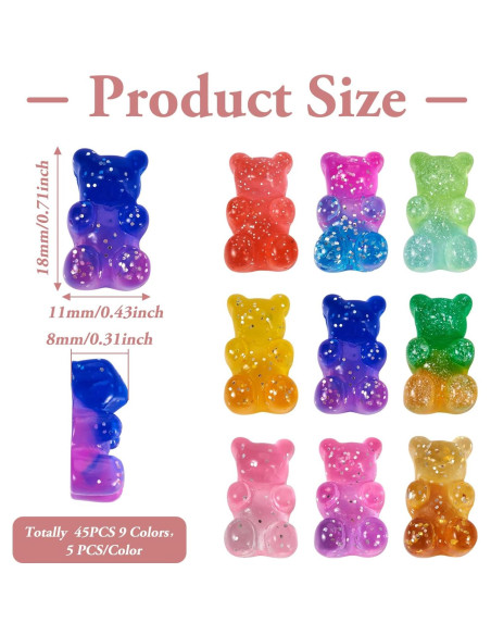 Cabochones de Osito de Goma Cheriswelry 45 Piezas 18x11mm