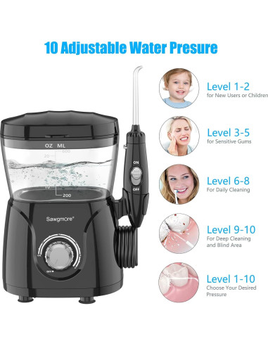 Hilo Dental de Agua Sawgmore FC166, 600 ml, 10 Modos, Negro