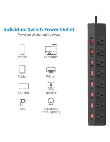 Regleta de Potencia ANNQUAN 8 Salidas 1200 Julios 1.83m