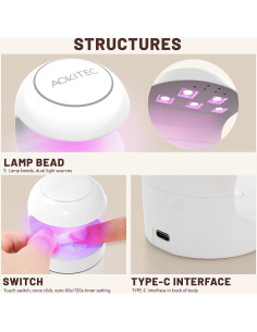 Lámpara UV LED Portátil Aokitec 12W para Uñas de Gel 2