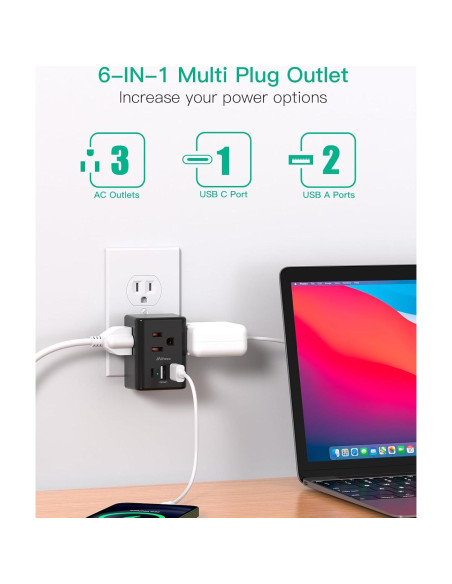 Extensor de Enchufe Múltiple MIFASOPOWER 3 Puertos USB Carga Rápida Extensor de Enchufe Múltiple MIFASOPOWER 3 Puertos USB Carga Rápida