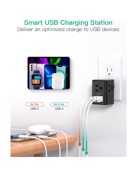 Extensor de Enchufe Múltiple MIFASOPOWER 3 Puertos USB Carga Rápida Extensor de Enchufe Múltiple MIFASOPOWER 3 Puertos USB Carga Rápida