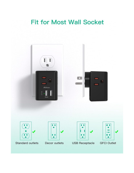 Extensor de Enchufe Múltiple MIFASOPOWER 3 Puertos USB Carga Rápida Extensor de Enchufe Múltiple MIFASOPOWER 3 Puertos USB Carga Rápida