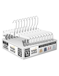 Perchas Centrales Premium 35.56 cm Transparentes con Clips - 12 Piezas