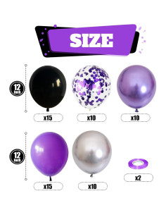 Globos de Láttex Morados y Negros 60 Pzs 30 cm para Fiestas 2