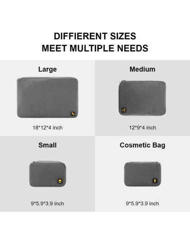 Set de 4 Cubos de Embalaje LEVEL8 - Gris - Organizador de Viaje