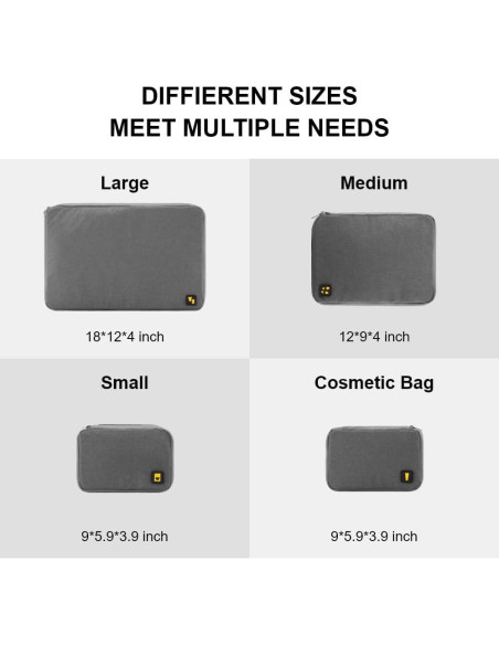 Set de 4 Cubos de Embalaje LEVEL8 - Gris - Organizador de Viaje