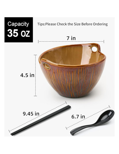 Juego de 2 tazones de ramen JH JIEMEI HOME 17.78 cm con palillos