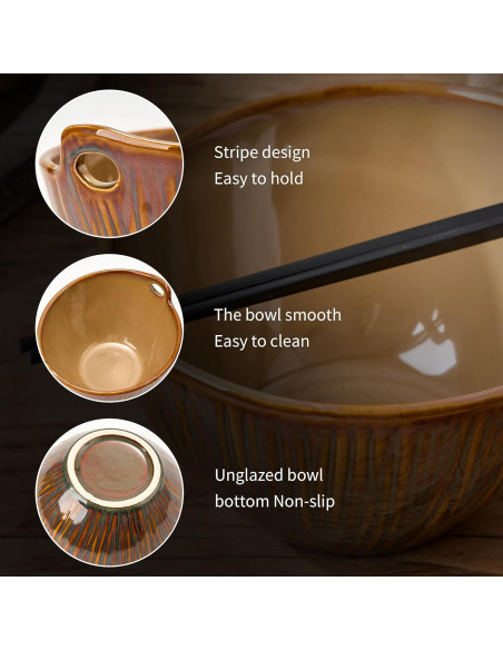 Juego de 2 tazones de ramen JH JIEMEI HOME 17.78 cm con palillos