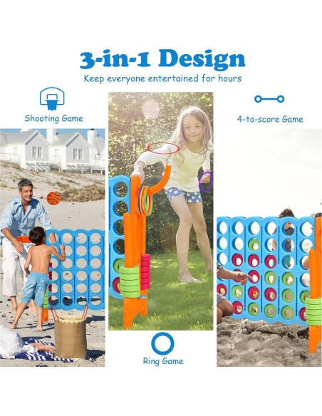 Juego Gigante 4-en-Fila Costzon con Aros de Baloncesto 83.82x33.02cm