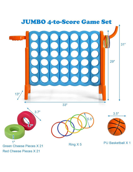 Juego Gigante 4-en-Fila Costzon con Aros de Baloncesto 83.82x33.02cm