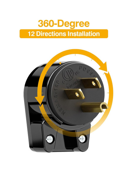 Enchufe en Ángulo Recto Nema 5-15P PluGrand 15A 125V Negro