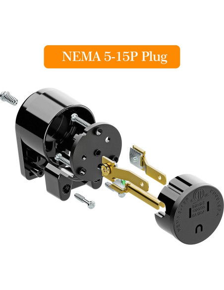 Enchufe en Ángulo Recto Nema 5-15P PluGrand 15A 125V Negro