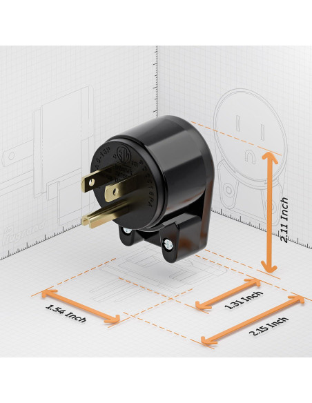 Enchufe en Ángulo Recto Nema 5-15P PluGrand 15A 125V Negro