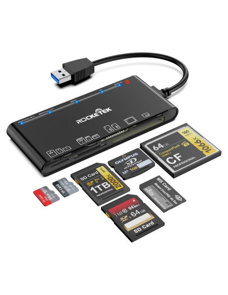 Lector de Tarjetas 7-en-1 Rocketek USB 3.0 para SD/CF/xD