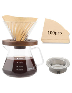 Cafetera Pour Over Mongdio 600ml Vidrio Borosilicato con Filtros