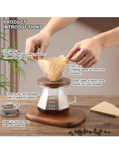 Cafetera Pour Over Mongdio 600ml Vidrio Borosilicato con Filtros 2