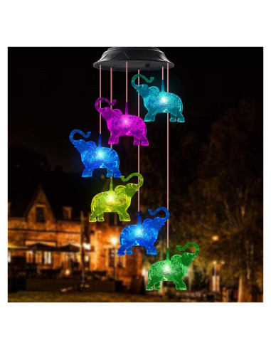Campanas de Viento LED Solares WANQDG Elefante Blanco IP67