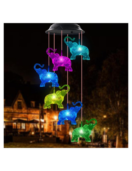 Campanas de Viento LED Solares WANQDG Elefante Blanco IP67