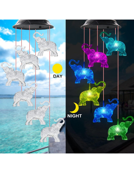 Campanas de Viento LED Solares WANQDG Elefante Blanco IP67