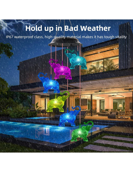 Campanas de Viento LED Solares WANQDG Elefante Blanco IP67