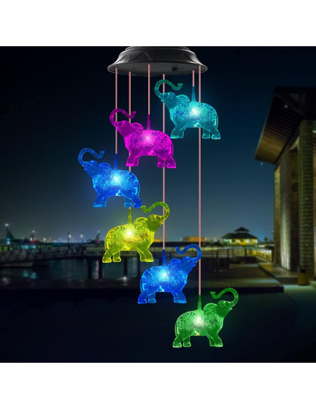 Campanas de Viento LED Solares WANQDG Elefante Blanco IP67