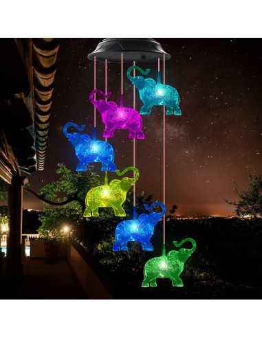 Campanas de Viento LED Solares WANQDG Elefante Blanco IP67