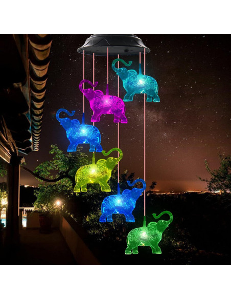 Campanas de Viento LED Solares WANQDG Elefante Blanco IP67