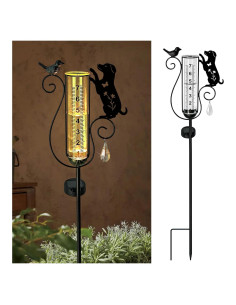 Medidor de lluvia solar Vividladybug con estaca decorativa 94 cm