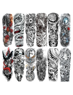 12 Hojas Tatuajes Temporales Grandes Impermeables VERKSTAD
