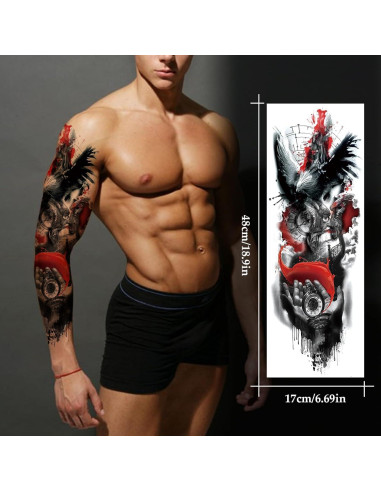 12 Hojas Tatuajes Temporales Grandes Impermeables VERKSTAD