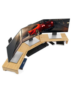 Soporte para Monitor Nnewvante de Bambú 154.5 cm con 3 Estantes