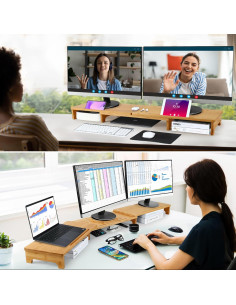 Soporte para Monitor Nnewvante de Bambú 154.5 cm con 3 Estantes 2