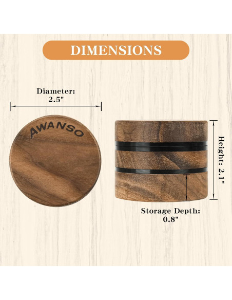 Molino de Especias Manual Awanso 3 Piezas Madera Nogal 6.35 cm