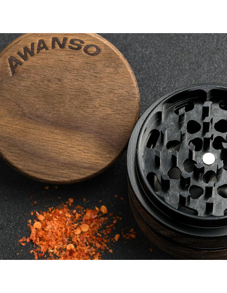 Molino de Especias Manual Awanso 3 Piezas Madera Nogal 6.35 cm