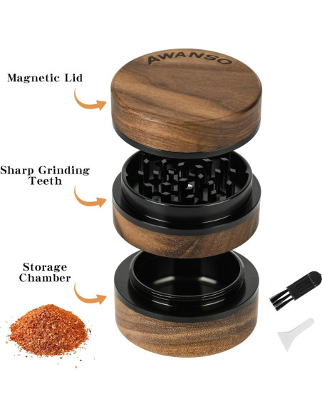 Molino de Especias Manual Awanso 3 Piezas Madera Nogal 6.35 cm