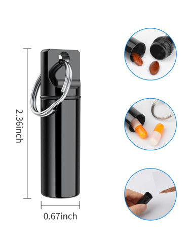 Llavero organizador de pastillas TecQach, a prueba de agua, negro