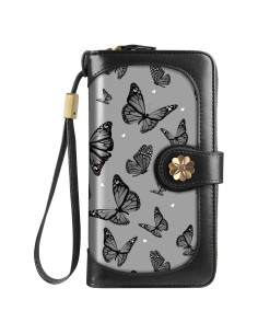 Cartera Clutch Mujer RFID Mariposa Negra 19.1x10.8cm