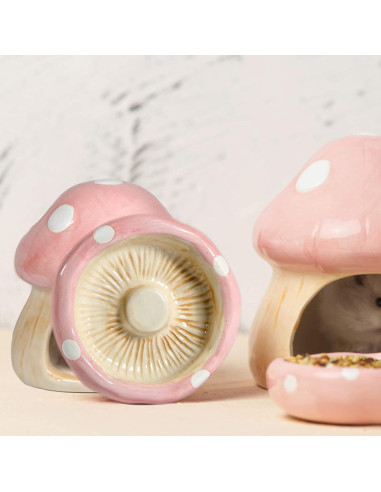 Casa de Cerámica en Forma de Hongo Rosa para Hámster y Cobayas