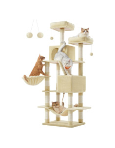 Árbol para Gatos Feandrea Beige 168 cm con 13 Postes y 5 Niveles