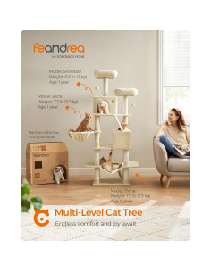 Árbol para Gatos Feandrea Beige 168 cm con 13 Postes y 5 Niveles 2