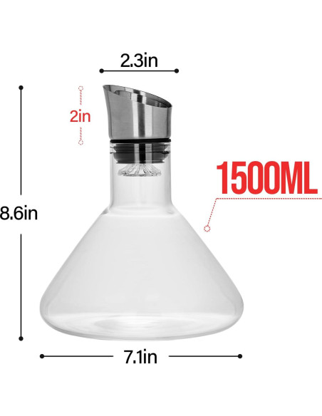 Decantador de Vino Drincarier 1500ml con Aerador y Filtro